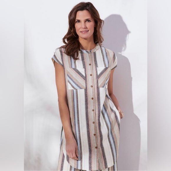 NWT Soft Surroundings Sera Striped Linen Blend Shirt SZ S Cottagecore Lagenlook - Picture 1 of 8